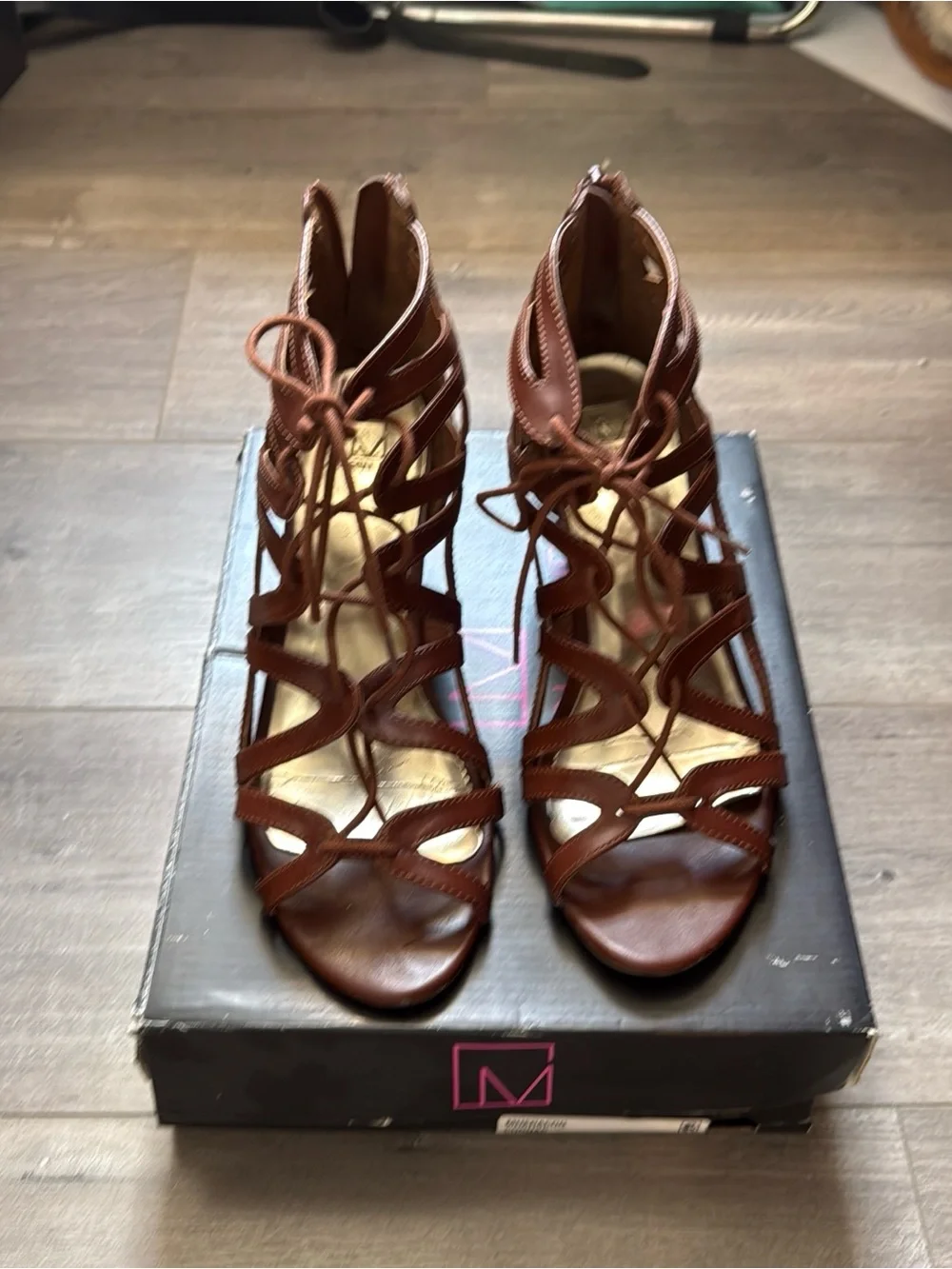 Material Girl Brown Lace-Up Wedge Sandals